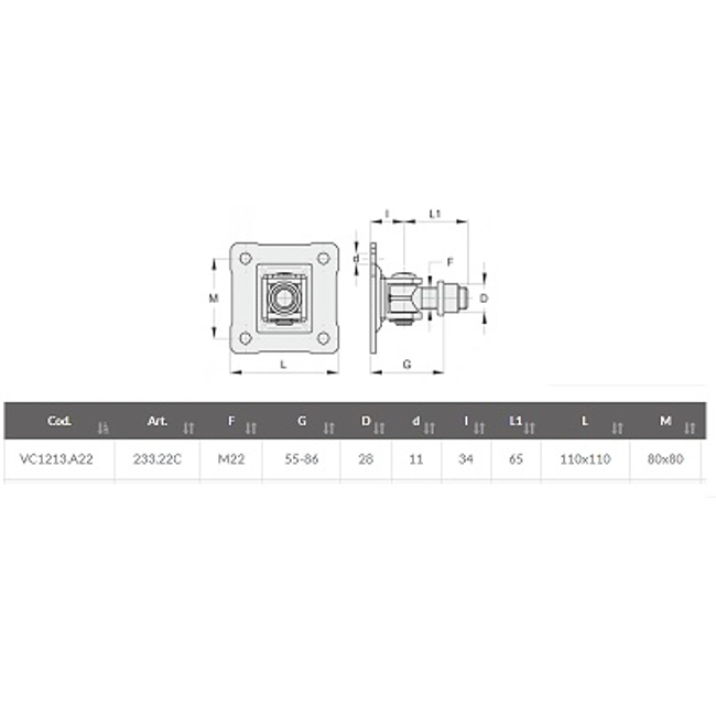 Vendita online Cardine M18 con piastra a 4 fori art.233.18C
